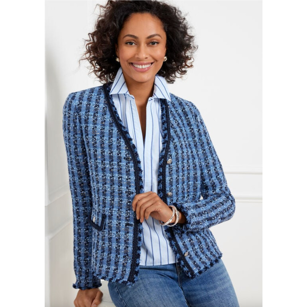NWT TALBOTS NAVY DUSK MULTI EXQUISITE TWEED BRAID TRIM JACKET SZ 2